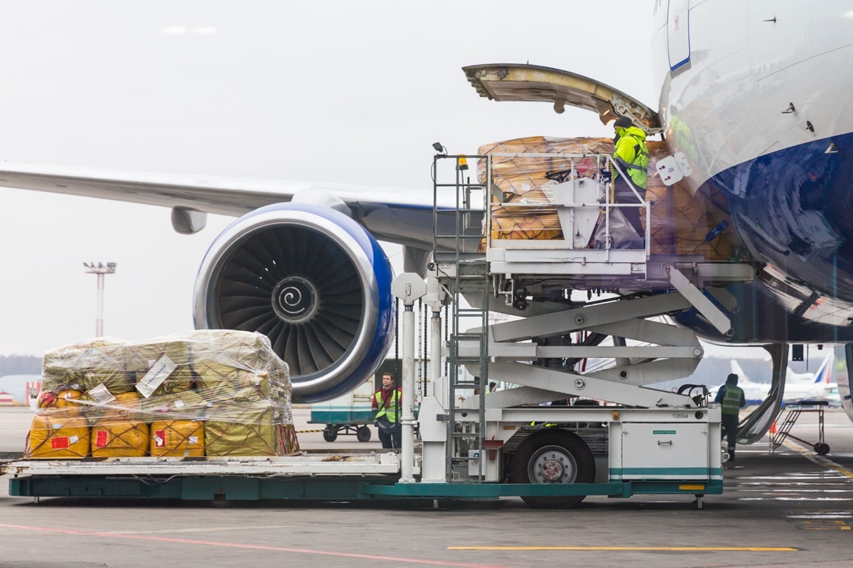 freight being loaded on a plane